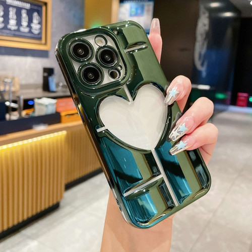 iPhone 15 Pro Electroplating 3D Hollow Love TPU Phone Case - Dark Green