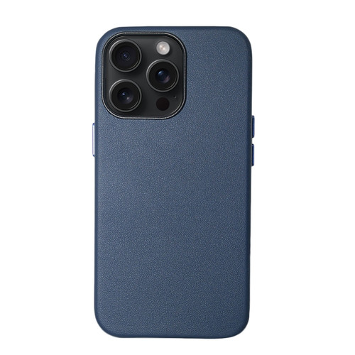 iPhone 15 Pro Lamb Grain PU Back Cover Phone Case - Navy Blue
