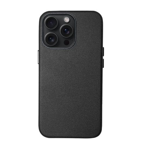 iPhone 15 Pro Lamb Grain PU Back Cover Phone Case - Black