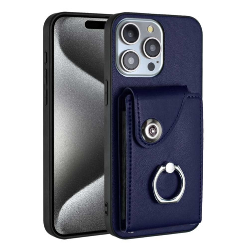 iPhone 15 Pro Organ Card Bag Ring Holder Phone Case - Blue