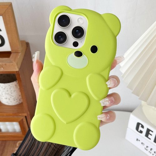 iPhone 15 Pro Bear Shape Oil-sprayed TPU Phone Case - Green