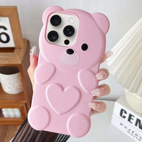 iPhone 15 Pro Bear Shape Oil-sprayed TPU Phone Case - Pink