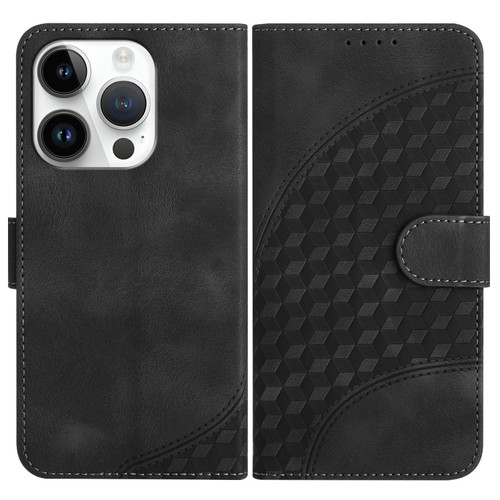 iPhone 15 Pro YX0060 Elephant Head Embossed Phone Leather Case with Lanyard - Black