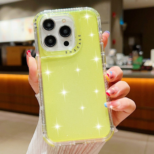 iPhone 15 Pro Glitter Powder 3-in-1 TPU + PC Phone Case - Yellow