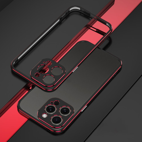 iPhone 15 Pro Aurora Series Lens Protector + Metal Frame Phone Case - Black Red
