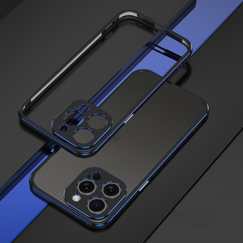 iPhone 15 Pro Aurora Series Lens Protector + Metal Frame Phone Case - Black Blue