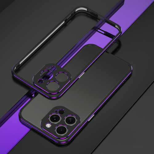 iPhone 15 Pro Aurora Series Lens Protector + Metal Frame Phone Case - Black Purple