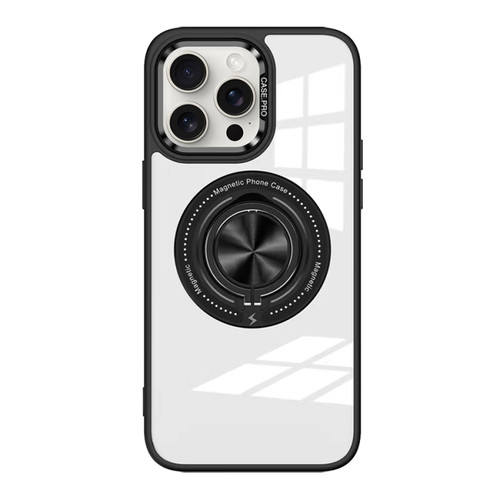 iPhone 15 Pro Magnetic Rotating Ring Holder Acrylic Phone Case - Black