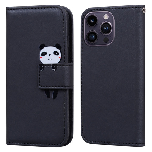 iPhone 15 Pro Cartoon Buckle Horizontal Flip Leather Phone Case - Black