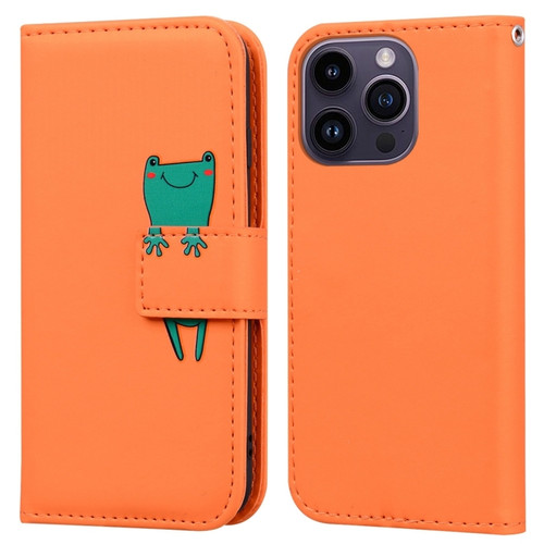 iPhone 15 Pro Cartoon Buckle Horizontal Flip Leather Phone Case - Orange