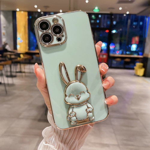 iPhone 15 Pro Plating Rabbit Holder Phone Case - Green