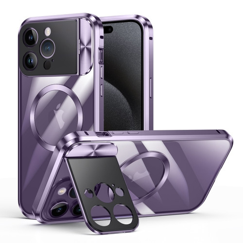 iPhone 15 Pro Large Window Holder MagSafe Magnetic Metal Phone Case - Purple