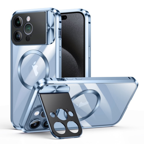 iPhone 15 Pro Large Window Holder MagSafe Magnetic Metal Phone Case - Blue