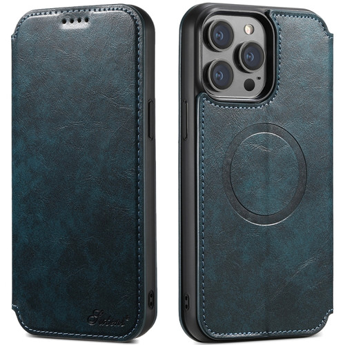 iPhone 15 Pro Suteni J05 Leather Magnetic Magsafe Phone Case - Blue