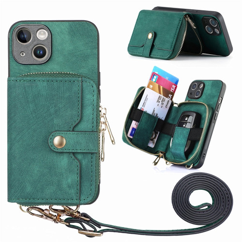 iPhone 15 Crossbody Multi-function Zipper Wallet Phone Case - Green