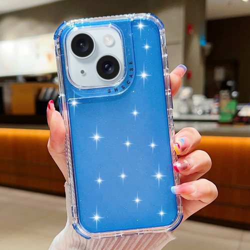 iPhone 15 Glitter Powder 3-in-1 TPU + PC Phone Case - Blue