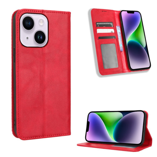 iPhone 15 Magnetic Buckle Retro Texture Leather Phone Case - Red