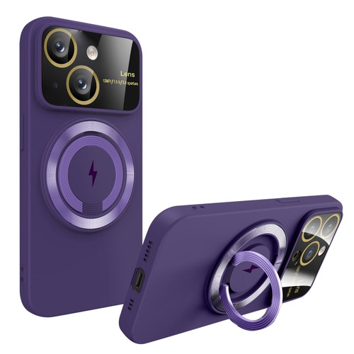 iPhone 15 Large Window MagSafe Magnetic Holder Phone Case - Dark Purple