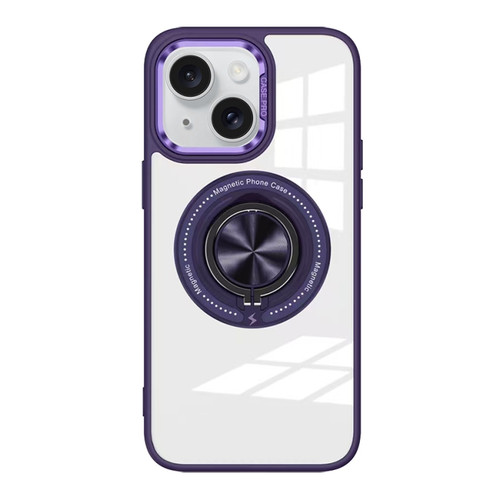 iPhone 15 Magnetic Rotating Ring Holder Acrylic Phone Case - Dark Purple