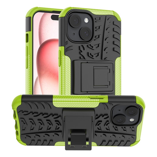 iPhone 15 Tire Texture TPU + PC Phone Case with Holder - Green