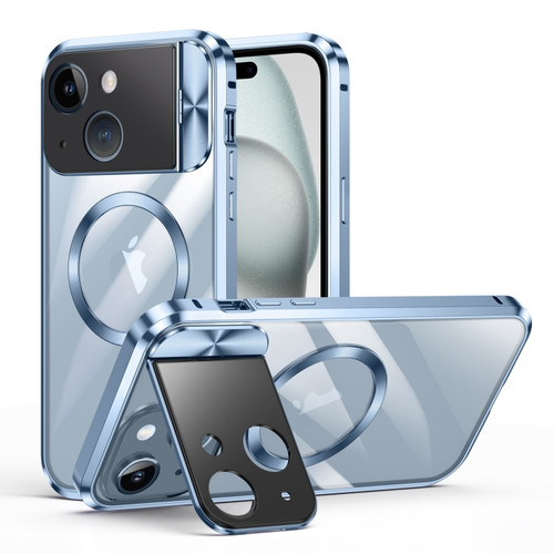 iPhone 15 Large Window Holder MagSafe Magnetic Metal Phone Case - Blue
