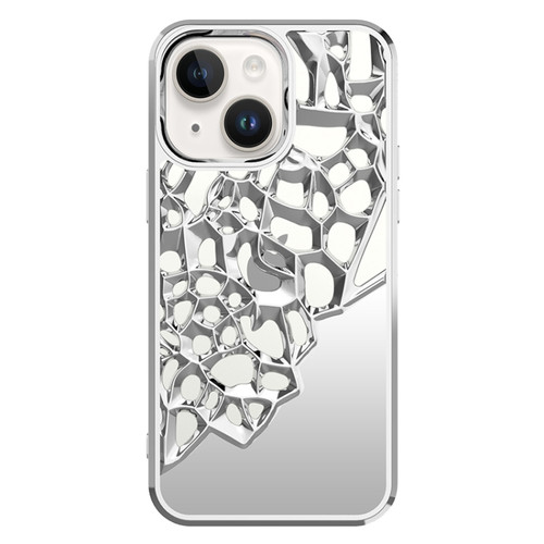 iPhone 15 Mirror Style Hollow Heat Dissipation Electroplated TPU Phone Case - Silver