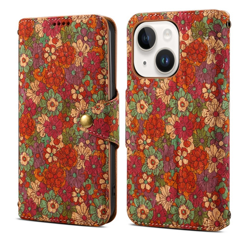 iPhone 15 Denior Flower Language Series Cork Fabric Oil Edge Leather Phone Case - Summer