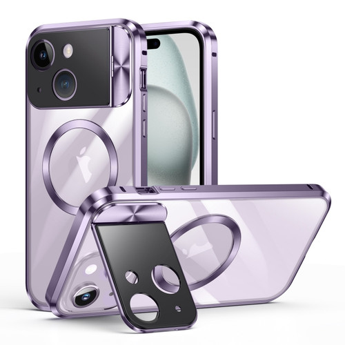 iPhone 15 Large Window Holder MagSafe Magnetic Metal Phone Case - Purple