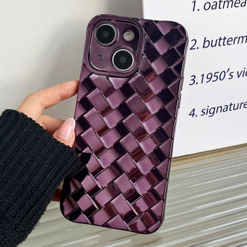 iPhone 15 Retro Weave Texture Electroplating Phone Case - Purple