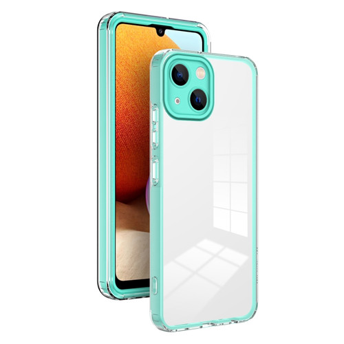 iPhone 15 3 in 1 Clear TPU Color PC Frame Phone Case - Light Green