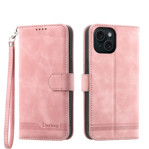 iPhone 15 Dierfeng Dream Line TPU + PU Leather Phone Case - Pink