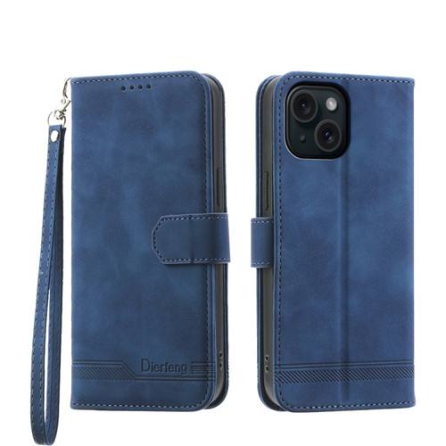 iPhone 15 Dierfeng Dream Line TPU + PU Leather Phone Case - Blue