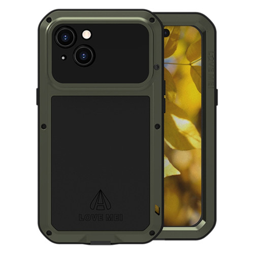 iPhone 15 LOVE MEI Metal Shockproof Life Waterproof Dustproof Phone Case - Army Green