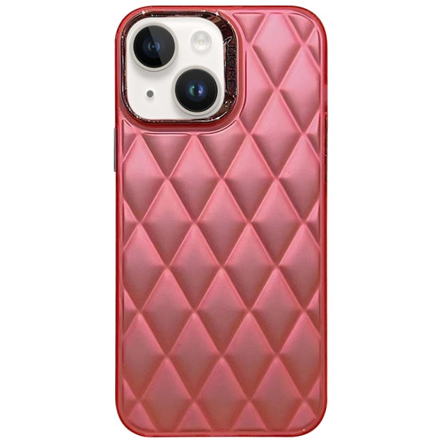 iPhone 15 3D Rhombus Electroplating TPU Hybrid PC Phone Case - Rose Red