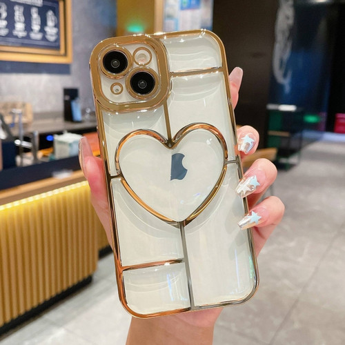 iPhone 15 Electroplating 3D Love TPU Phone Case - Gold