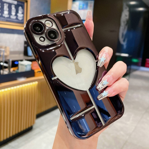 iPhone 15 Electroplating 3D Hollow Love TPU Phone Case - Black