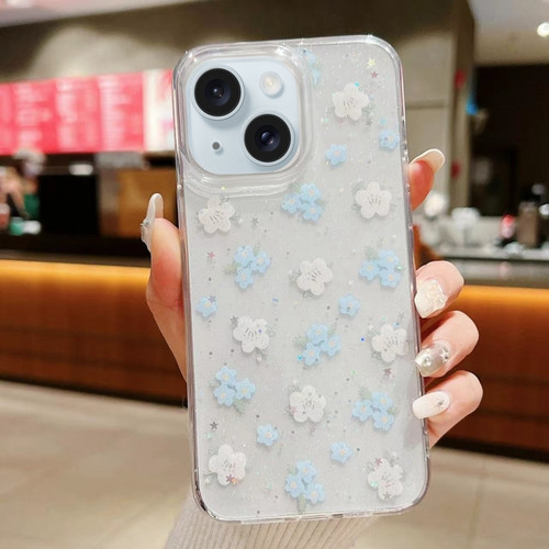 iPhone 15 Spring Garden Epoxy TPU Phone Case - F06 Blue and White Flowers