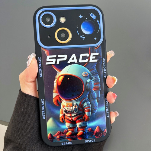 iPhone 15 Astronaut Pattern Large Window TPU Phone Case - Blue