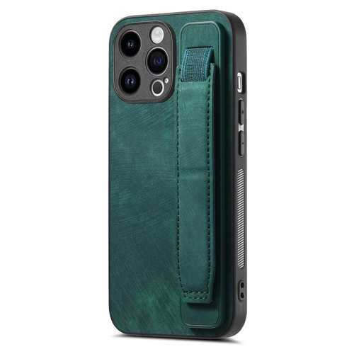 iPhone 15 Retro Wristband Holder Leather Back Phone Case - Green