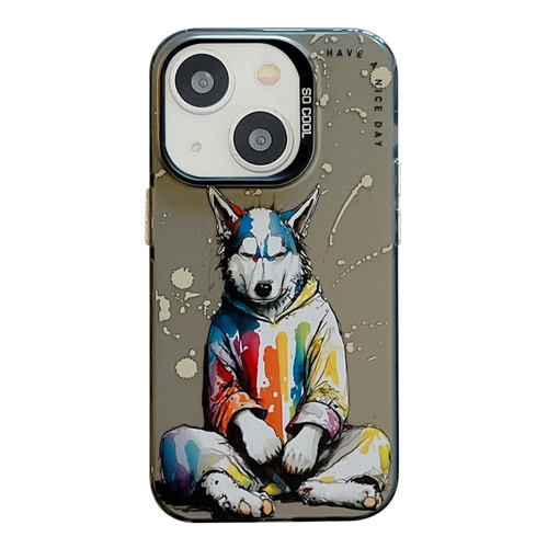 iPhone 15 Plus Animal Pattern Oil Painting Series PC + TPU Phone Case - Hoodie Dog