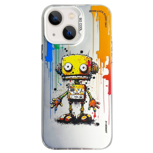 iPhone 15 Plus Double Layer Color Silver Series Animal Oil Painting Phone Case - Robot