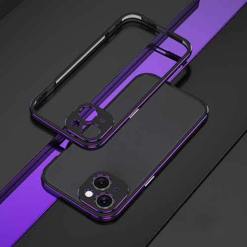iPhone 15 Plus Aurora Series Lens Protector + Metal Frame Phone Case - Black Purple