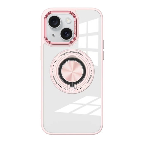 iPhone 15 Plus Magnetic Rotating Ring Holder Acrylic Phone Case - Pink