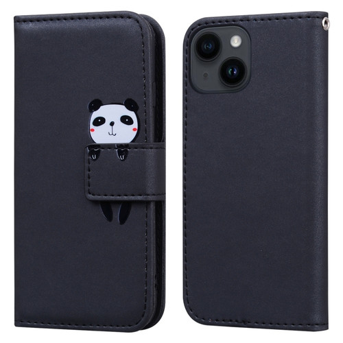 iPhone 15 Plus Cartoon Buckle Horizontal Flip Leather Phone Case - Black