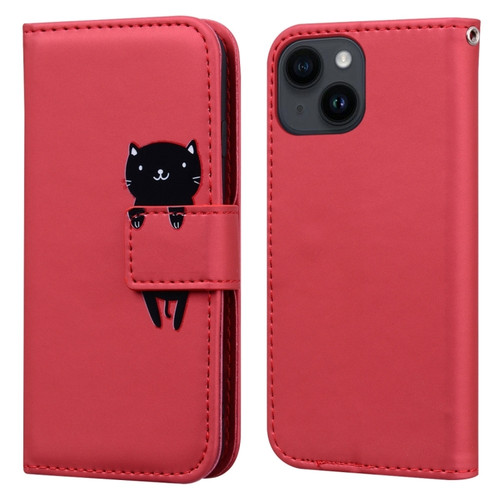 iPhone 15 Plus Cartoon Buckle Horizontal Flip Leather Phone Case - Red
