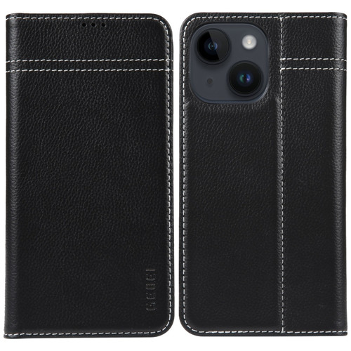 iPhone 15 Plus GEBEI Top-grain Horizontal Flip Leather Phone Case - Black