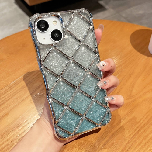 iPhone 15 Plus 3D Diamond Lattice Laser Engraving Glitter Paper Phone Case - Gradient Silver