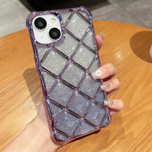 iPhone 15 Plus 3D Diamond Lattice Laser Engraving Glitter Paper Phone Case - Gradient Purple