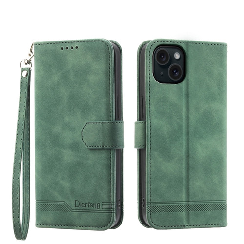 iPhone 15 Plus Dierfeng Dream Line TPU + PU Leather Phone Case - Green