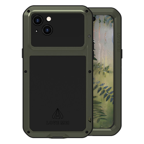 iPhone 15 Plus LOVE MEI Metal Shockproof Life Waterproof Dustproof Phone Case - Army Green